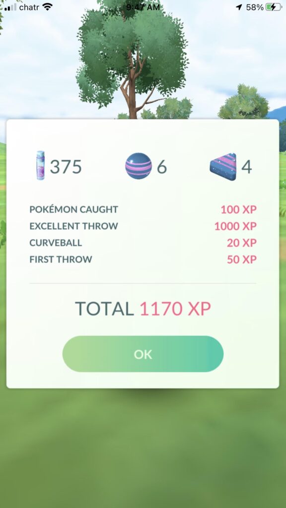 My first excellent throw on a zubat. Nothing big but Yay!!!