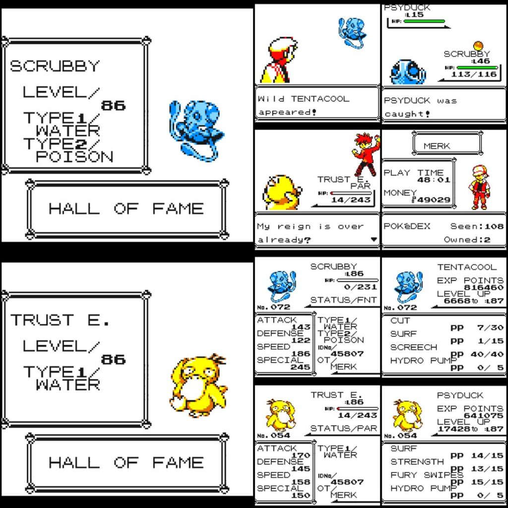 I beat Yellow, Crystal, and Emerald with only a Tentacle and a Psyduck. Only Hold Items and TMs. No HM Slaves. Fire Red, Platinum, and Heart Gold next. Pretty sure this is the only combo of 2 Pokemon native to each game you can do this with.