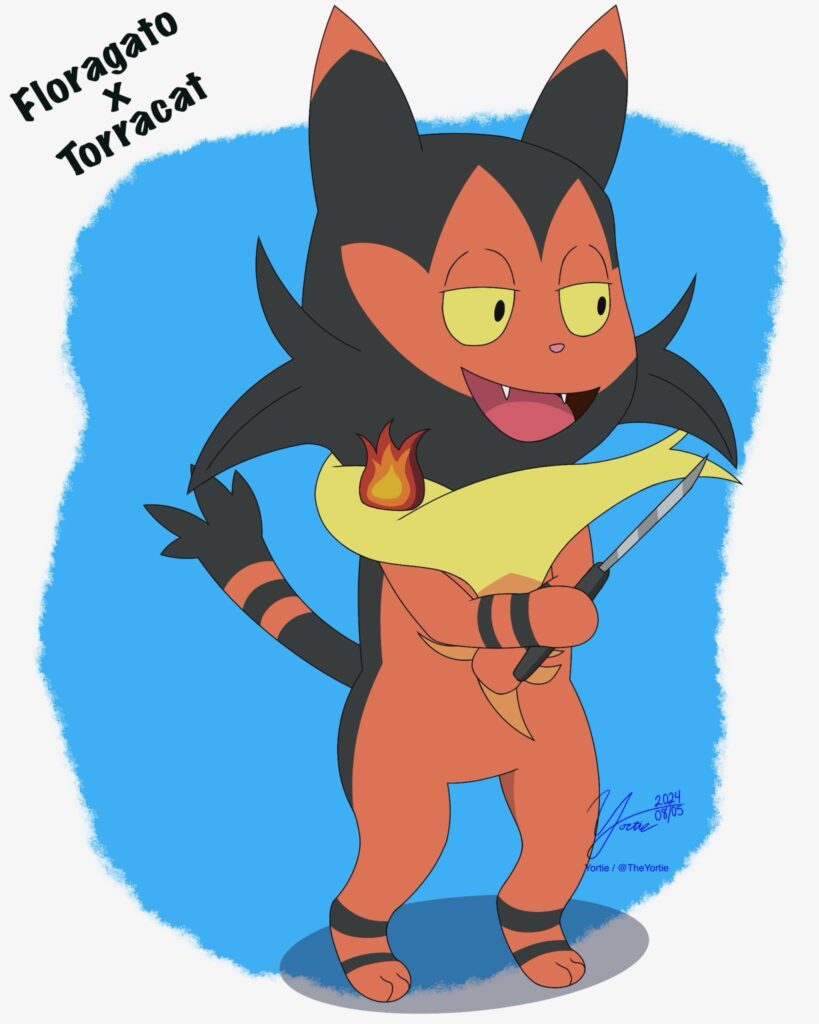 I drew a Floragato & Torracat fusion!
