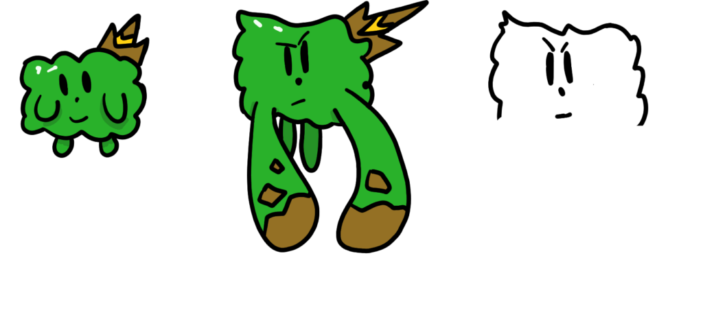 I never do fakemon, but I drew some goofy guys and have artist's block on the last one. Help?