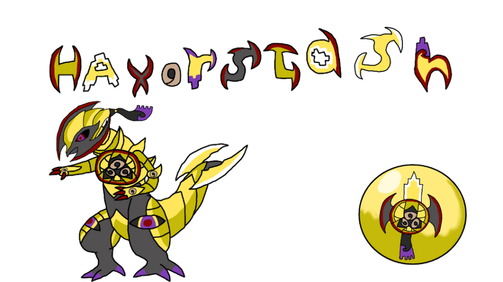 Shiny and non-shiny Haxorus Aegislash fusion