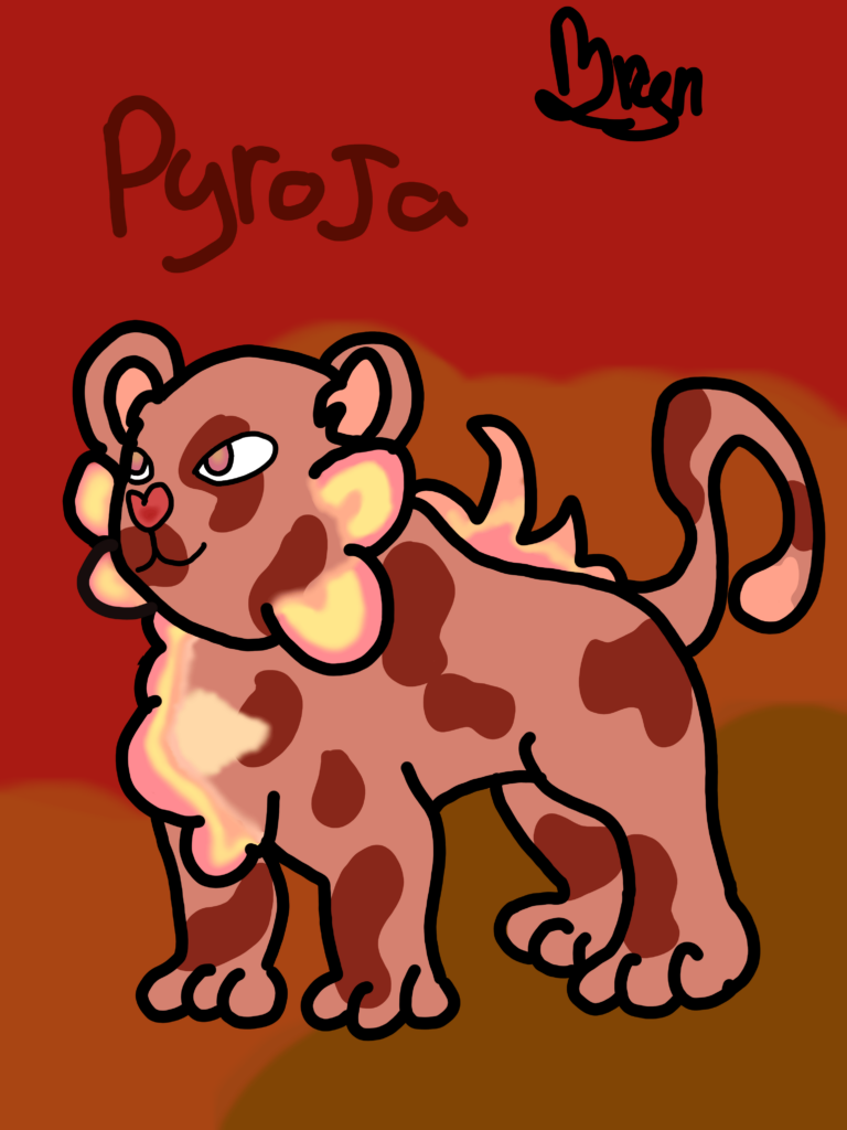 Made this fakemon and I cant decide what type it is I think it's either fairy ground or fire ground but my friend thinks it's fire grass type what do any of you guys think