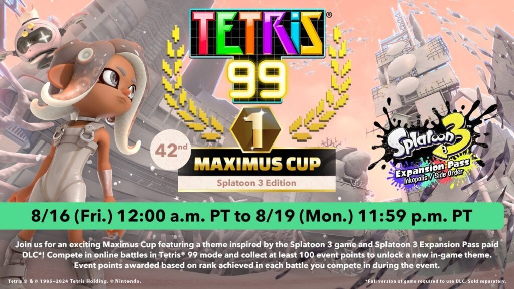 New Tetris 99 theme - Splatoon 3 and Side Order - August 16 until August 19
