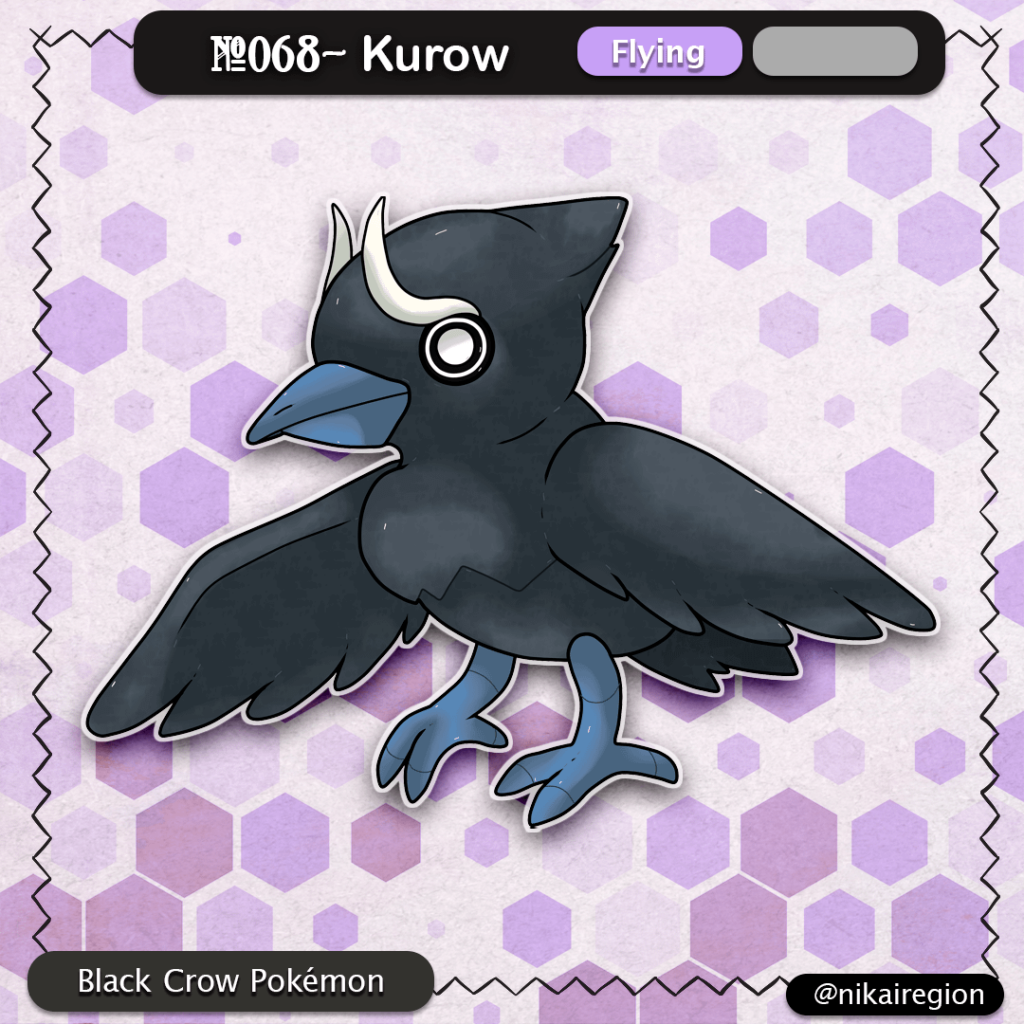 Black Crow Pokemon - Bird - Japanese Region Fakemon - Flying Type - @nikairegion