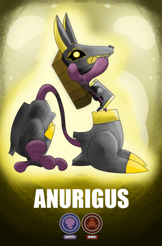 This is Anurigus, my second Fakemon! Very much inspired by Runerigus and Anubis :)