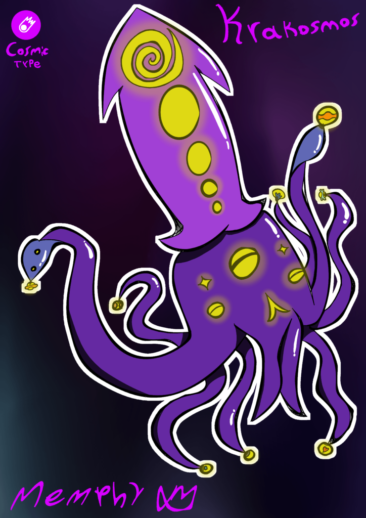 Krakosmos, the cosmic squid Pokémon by infinite_on_thego, art by Memphys_GW.