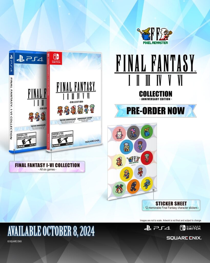 The Final Fantasy I-VI Collection Anniversary Edition, featuring FF Pixel Remaster I-VI, launches October 8th across North America and Europe