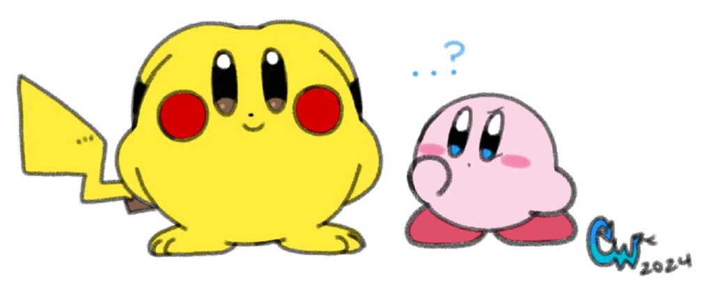 Pikachu(tries)to mimic Kirby[OC]