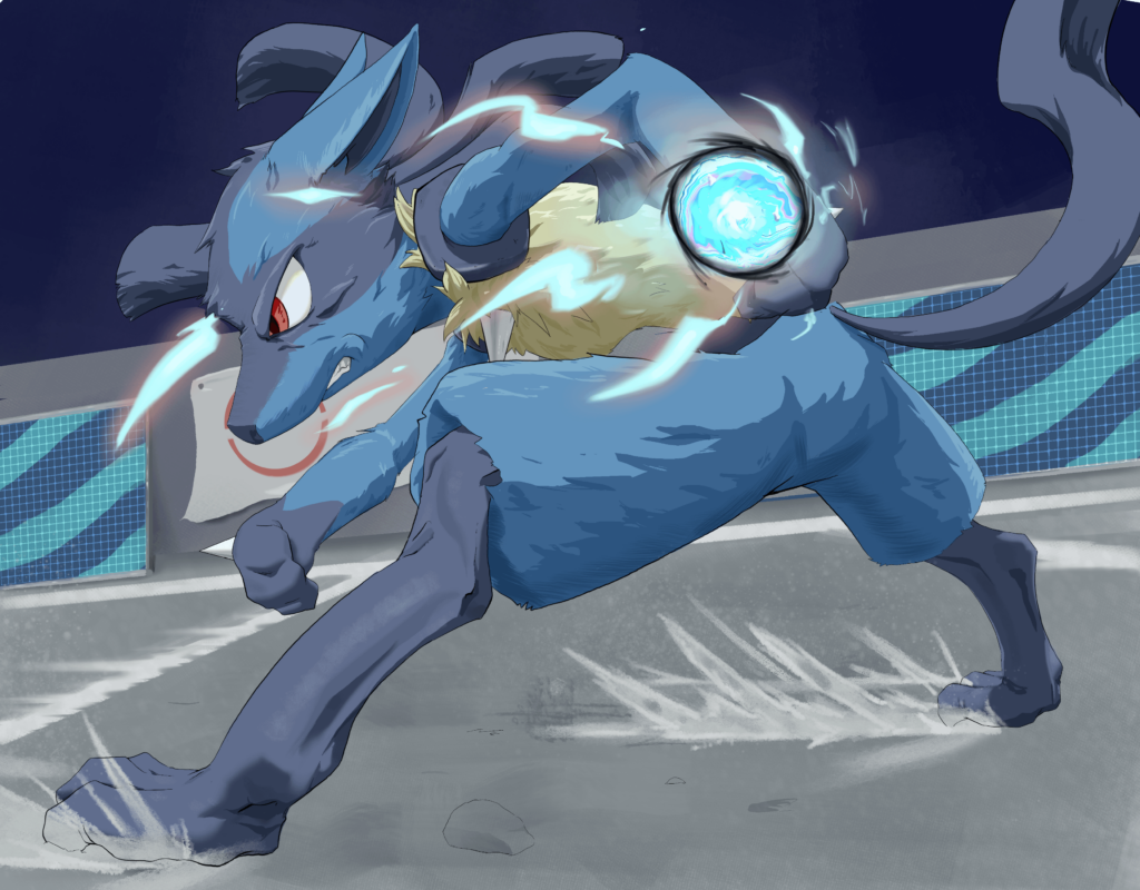 (OC) Lucario retaliates with Aura Sphere
