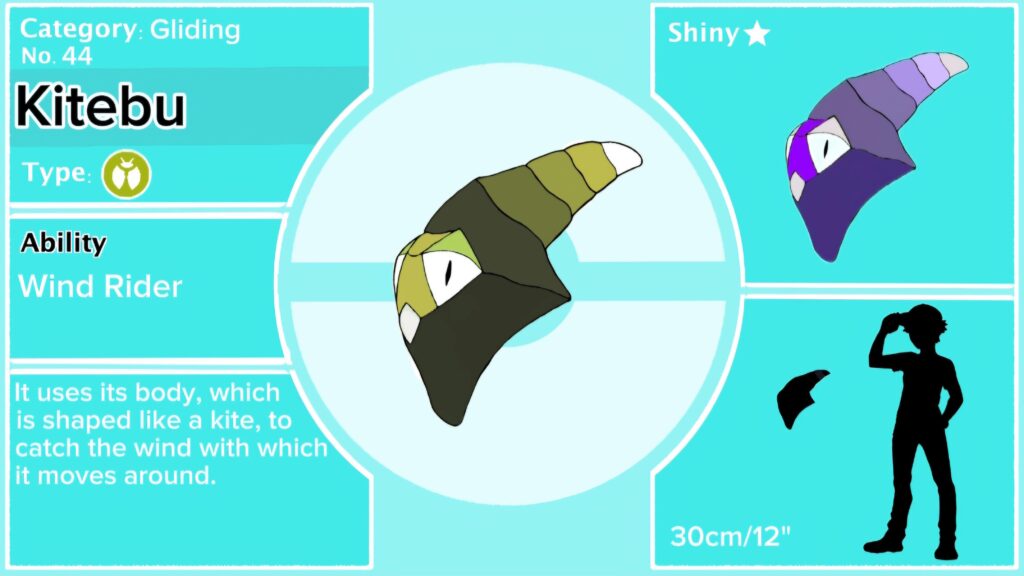 Kitebu evolution of Glybu (silhouette of upside down metapod)