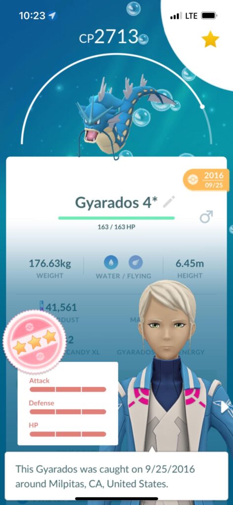 FINALLY evolved my 2016 hundo magikarp. i’m not a super frequent player and i live in an area with absolutely no magikarp spawns