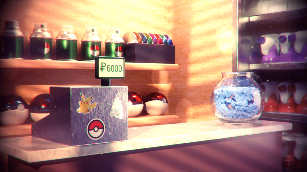 I made a 3D-render of a PokéMart Counter