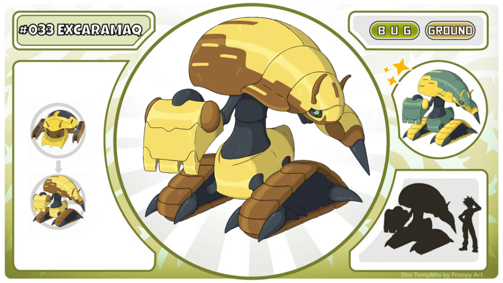Chilean Pokedex - Excaramaq, inspired by the Desert Vaquita and a backhoe, is responsible for creating fortresses to protect its burrows located mainly in the north of the A'hue Region