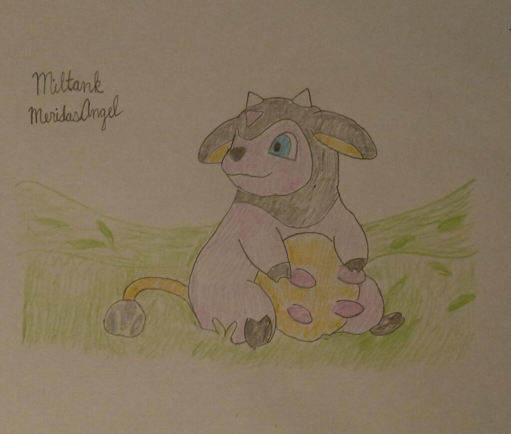 Miltank sitting in a field