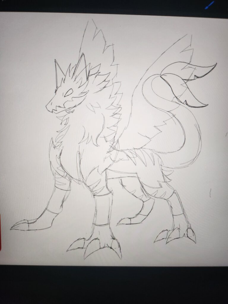 This is a sketch of the final starter and I'm wondering are the wings too much? I was trying to make it look like a Wyvern but it was looking way to similar to the middle evolution so I just slapped wings on it. (If the wings stay they'll be changed to leaves)