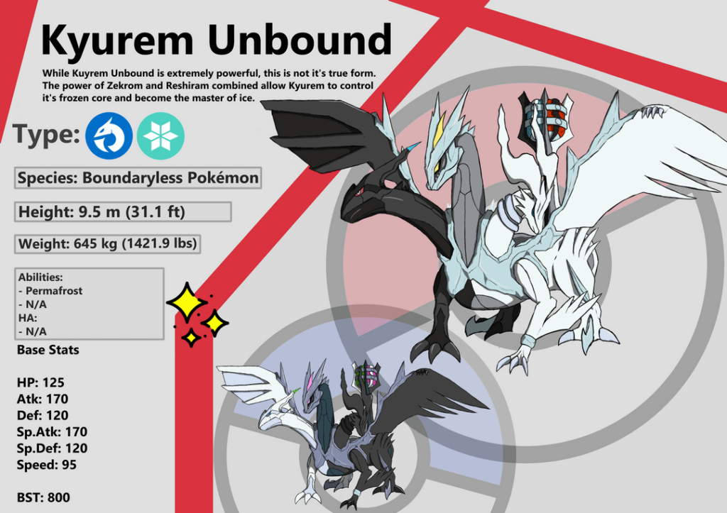 The Unbound form of Kyurem. Instead of becoming the it's ancient self, this Kyurem decided to master it's frozen core that imprisoned it.