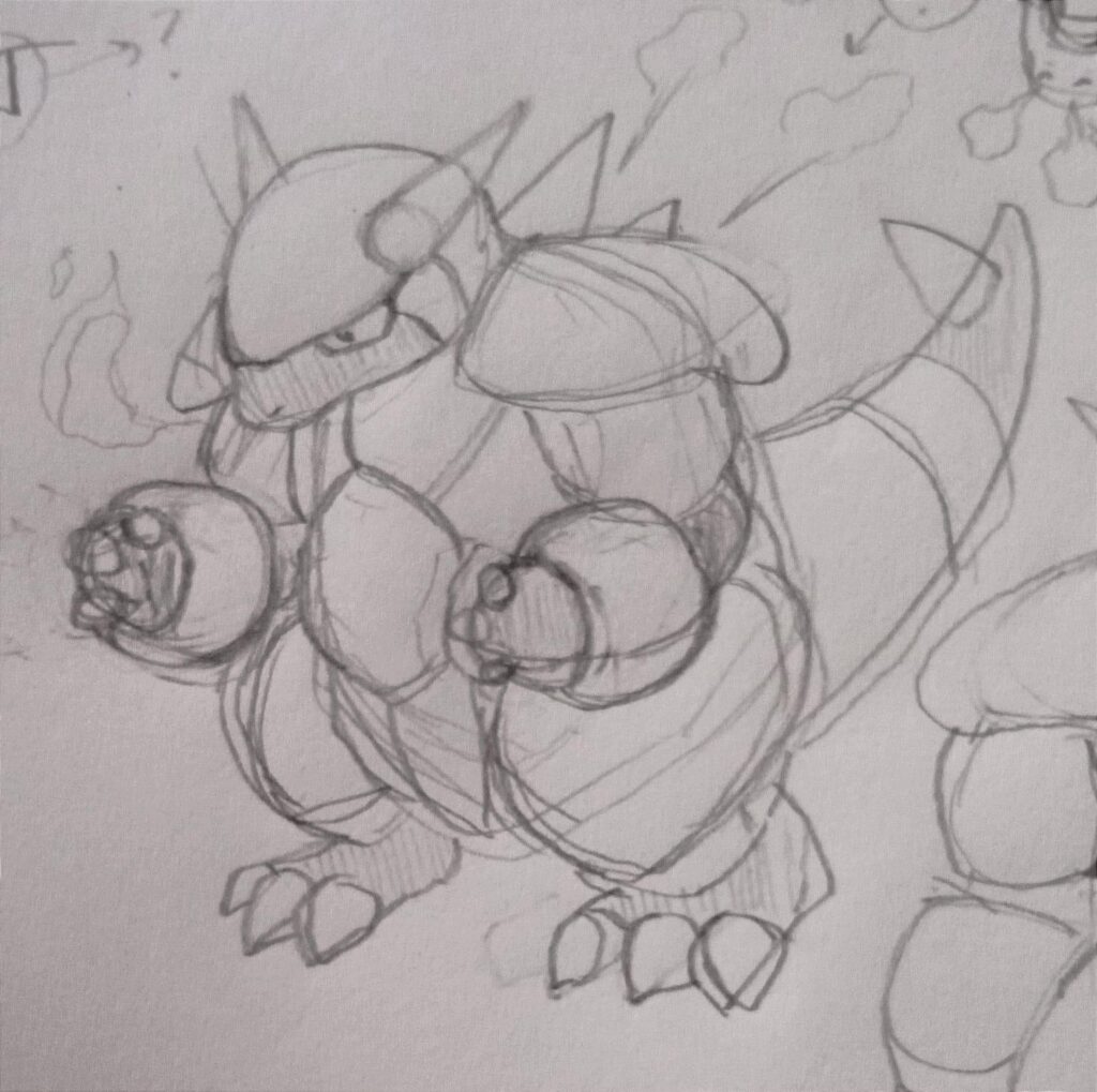 [OC] I'm a sucker for 1st-2nd gen Pokémon, so I'm trying to revitalise and rethink some of the Capumon/early Pokémon scrapped designs. This one is based on Omega, but for now it's just a sketch tho. From 1 to 10, how much of an "OG/early Sugimori" vibe does the design transmit you?
