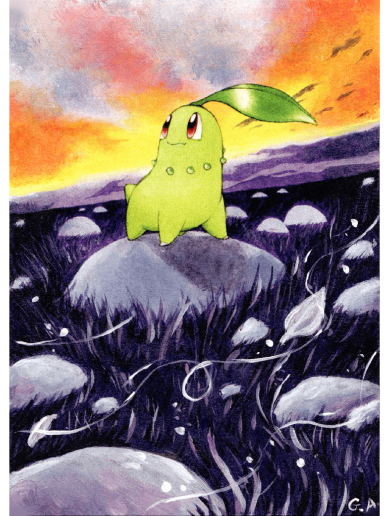 Hand painted Chikorita Card