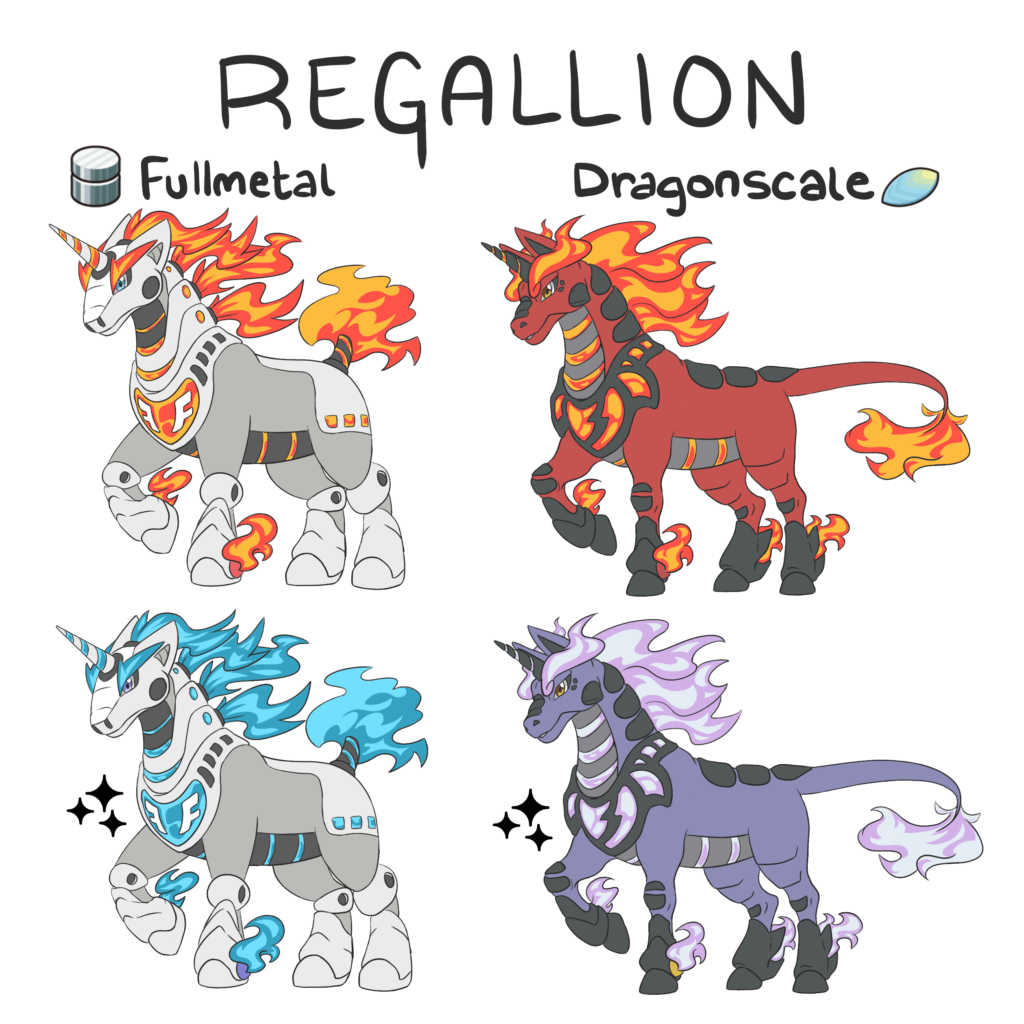Stats and abilities for a Rapidash split evo: Regallion & Dragallion?