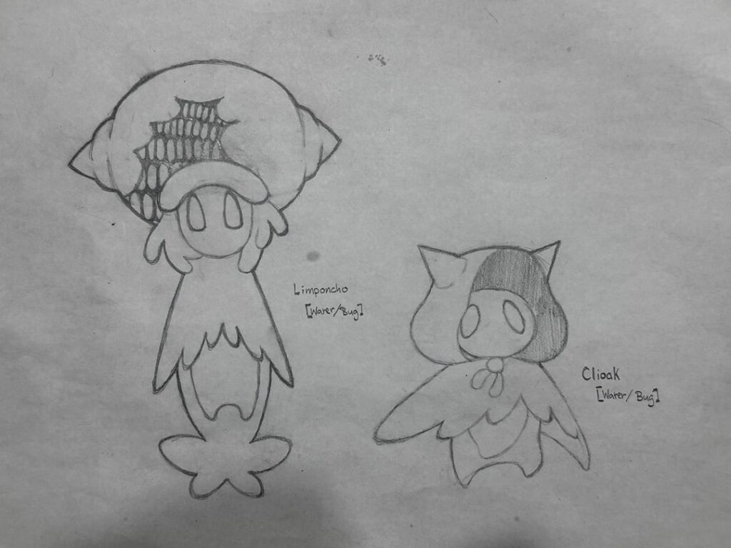 My water starter that is based on Sea Butterflies, Nigerian Mami Wata Legend and Ghost Nets. (Swipe for full evolution and look below for Dex entries)