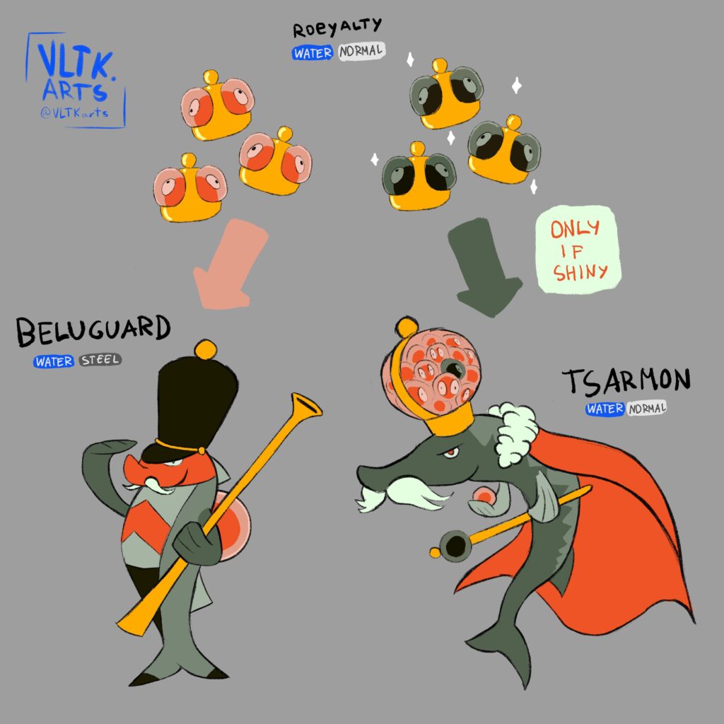 Roeyalty, the caviar pokemon, and its evolutions
