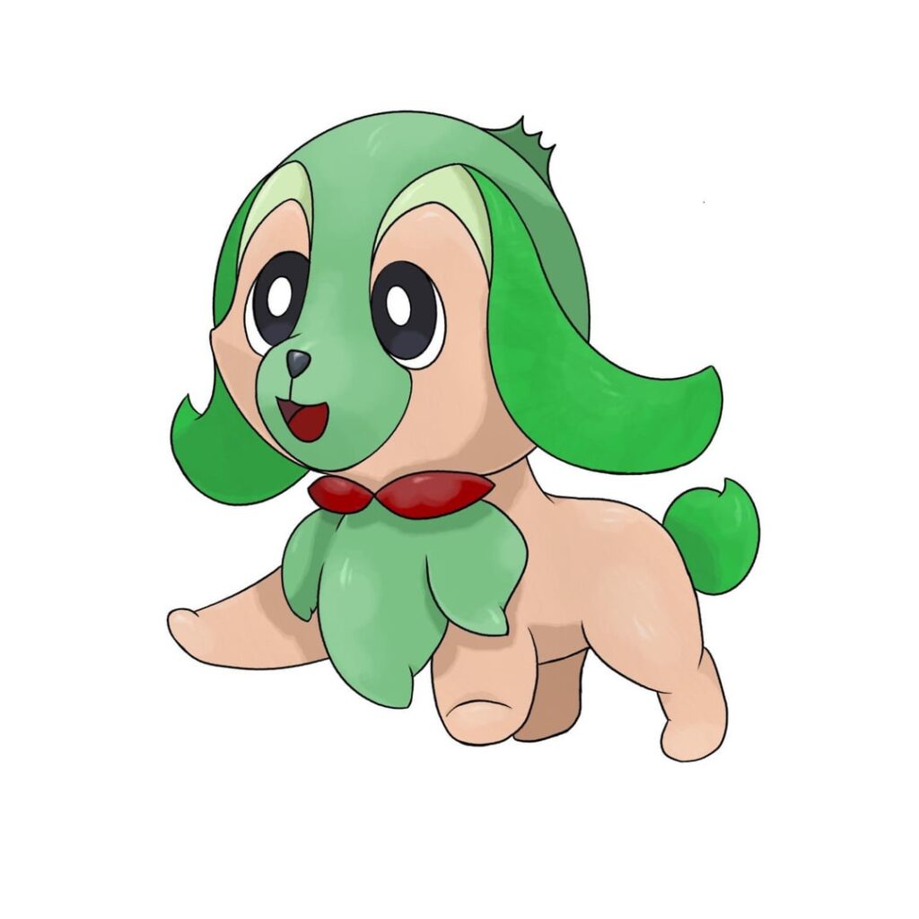[OC] Meet Pomeruff, Houndrel and Curberuff, the grass type starters for my Greece-inspired Fakemon region! They are based on Cerberus and the Greek myth of the pomegranate in the underworld. What do you think of them?