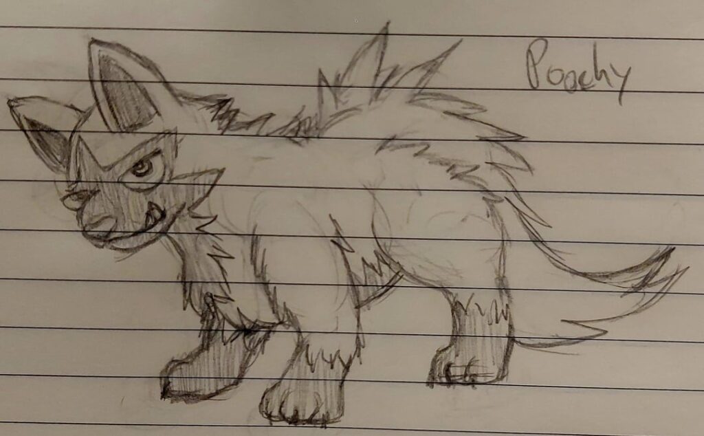 Doodlin Poochy the poocheyna partner pokemon my gymsona would keep. I was trying to figure out if I wanna keep drawing him with more realistic proportions instead of the big head official pokemon art give em, hehe.