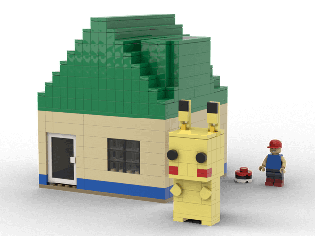 i made a pikachu, ash and the players starter house out of lego!