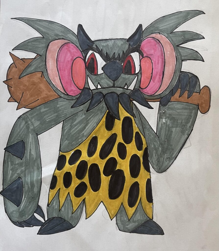 Koaloni, the koala Pokemon, a dark/fighting type based on the drop bear, an oni and a twomp from super Mario.