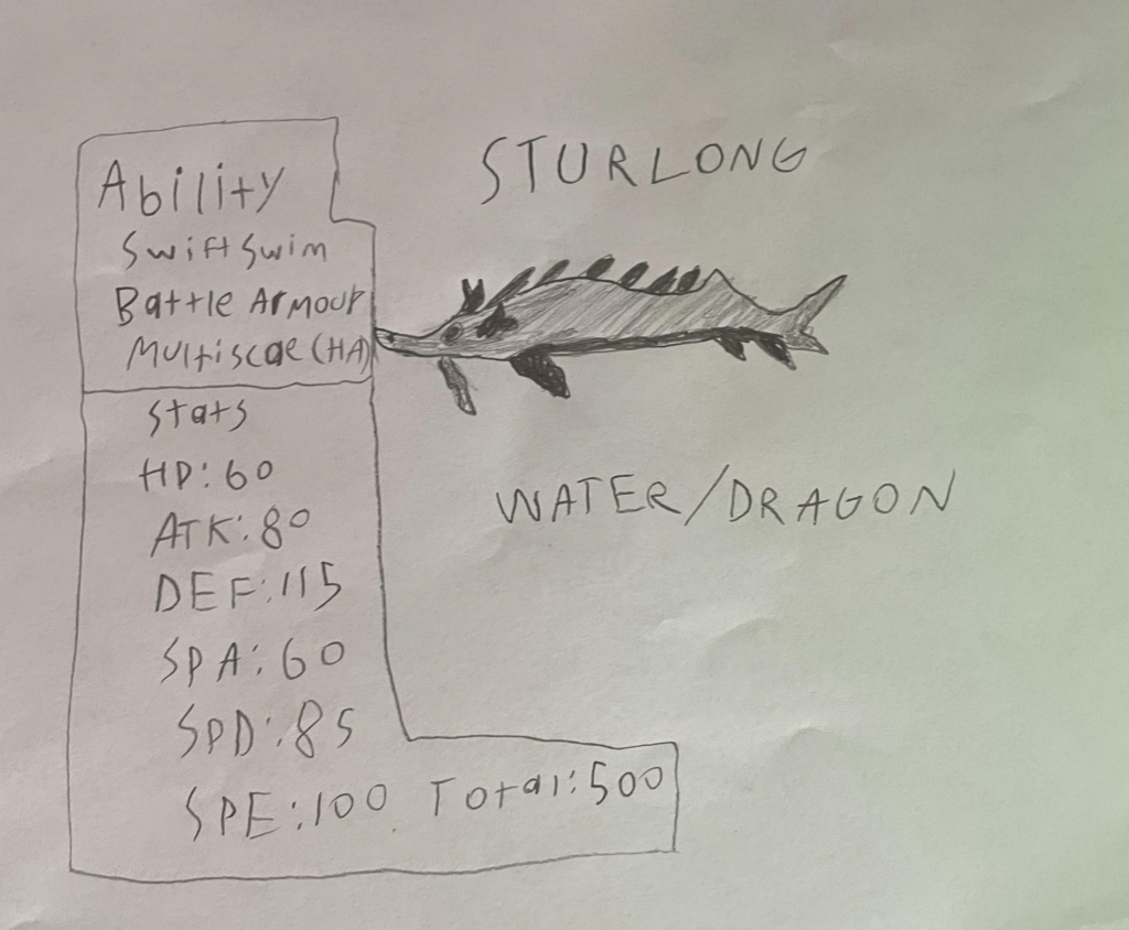 A sturgeon fakemon with some eastern dragon inspiration