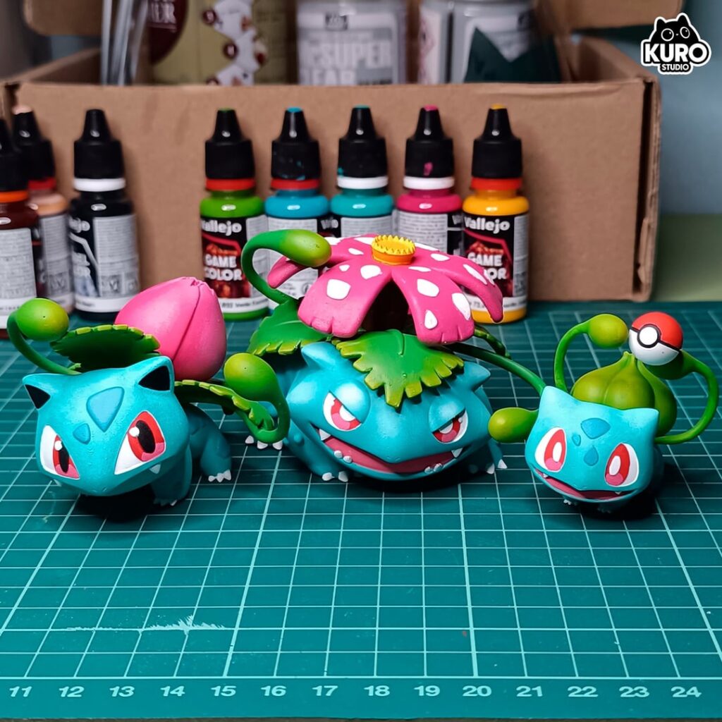 [OC] Painted the chibi bulbasaur evo line 3D prints!