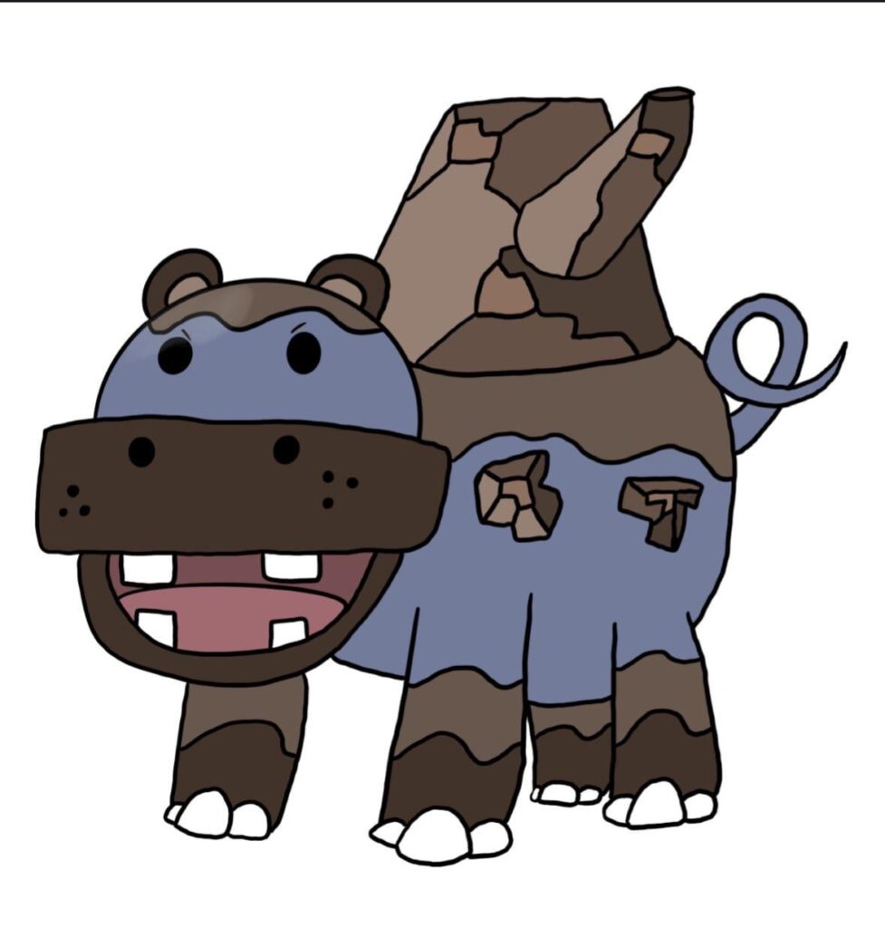 Here’s the final evolution of a water-ground Hippo evolutionary line I created(Hipponami)