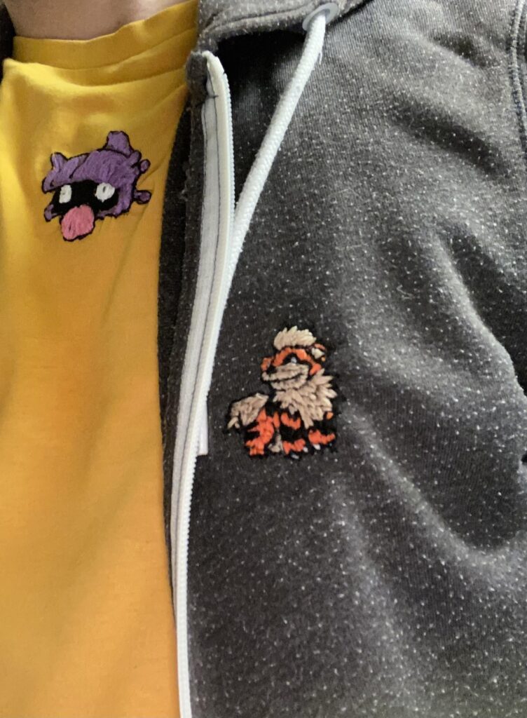 embroidery of two pokemons on clothes, my first tries