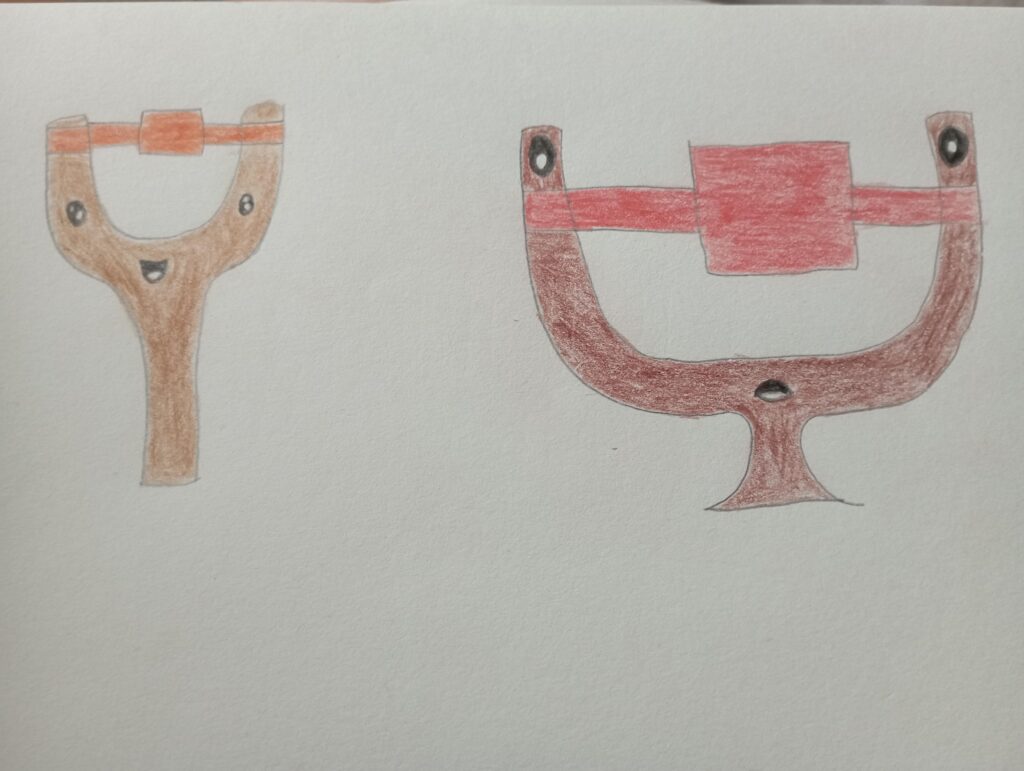 My first fakemon: the wood type slingy and the wood and fighting type katapuldus