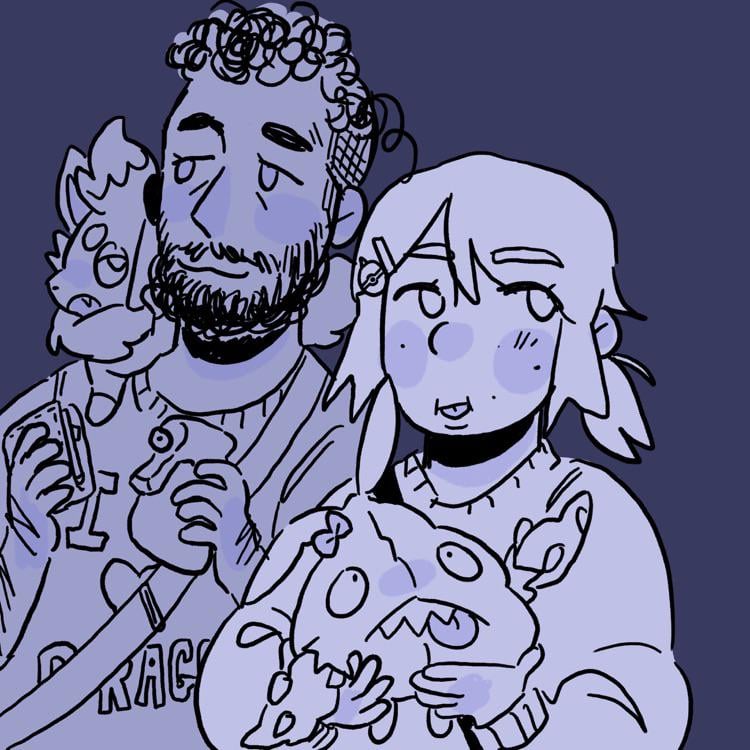 My girlfriend and I recently started a Soul Link Nuzlock on ORAS (with some twists) and she drew us with our current favourite pokemon!