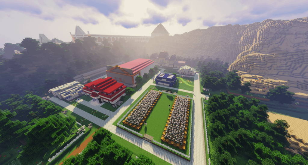 [OC] A close look at Pewter City from our Pokémon World in Pixelmon!