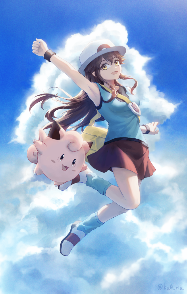Pokemon Trainer Leaf and her Clefairy.