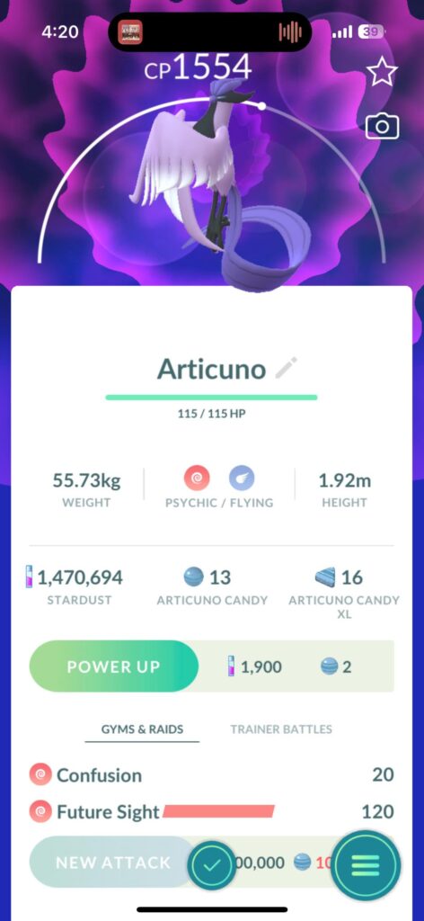 Been playing for 4 years and just encountered my first Galarian bird! It was an Articuno!