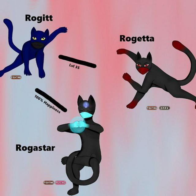 Rogon the Ninja Pokemon, Rogetta, the Shadow Pokemon and Rogastar, the Enlightened Pokemon. Three ninjas from the Valis Region.