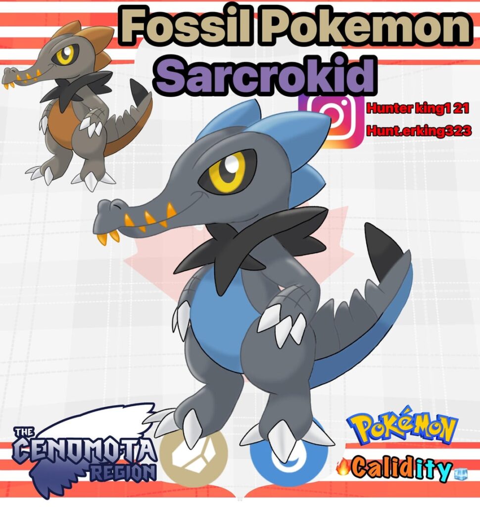 Heres are the final fossil Pokemon (3 of 3) of my region. Based on a Sarcosuchus