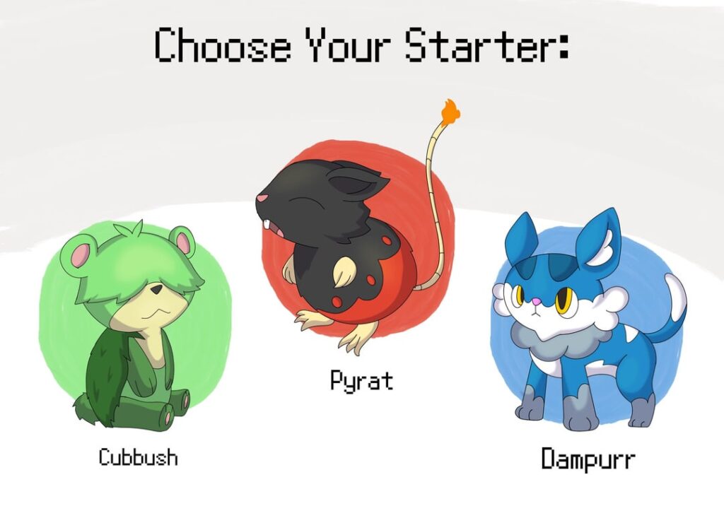 Redid the Starters for my Fakemon Region (Based mainly on India.) Also included the full evolution lines. Choose Wisely!