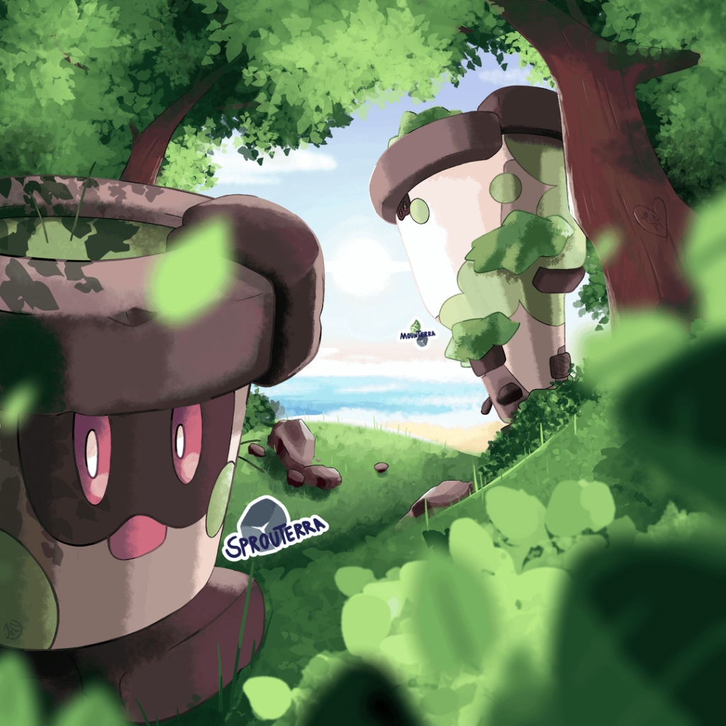 🪴Sprouterra and Mounterra!🪨 Rock -> Grass/Rock types inspired by Flowerpot Island.