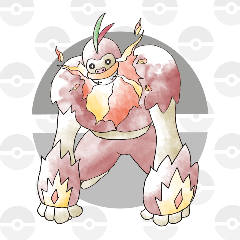 [OC] Chinflame // T: Fire. // They are extremely temperamental pokémon, both when they are happy and when they are angry. They normally live in packs of five to ten individuals and choose their leader based on the size of the flame that covers their jaw.