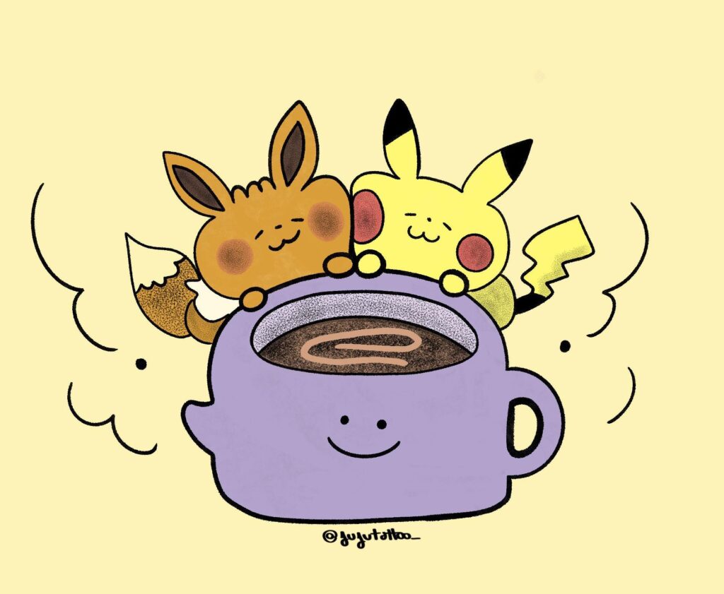 a redraw of one of my favorites pokémon go stickers, just pure pikaeevee friendship