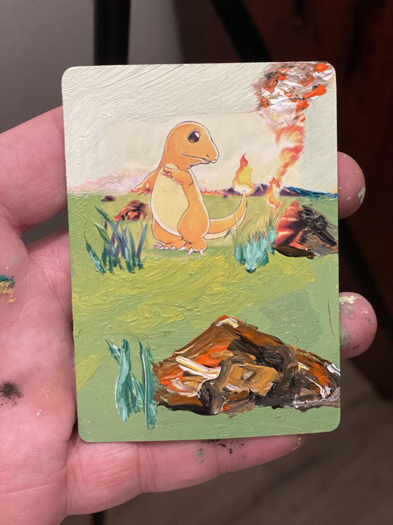 Painted my first card! Let’s go Charmander! Request the next Pokémon from the original 151 in the comments and I’ll paint the most popular within a day.