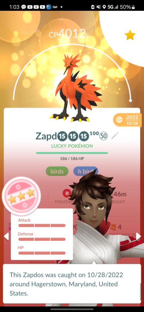 Lucky hundo level 50 gal zapdos