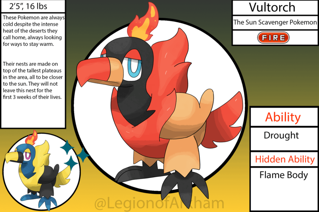 Meet Voltorch and Fulvulcan, Based off of the Eurasian Griffon Vulture