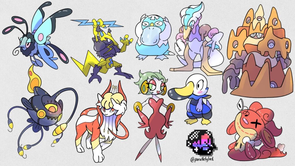 Drawing your regional variants/convergent fakemon. Part 5. From here on out, selections in chronological order from part 1. Thanks to all the amazing support and prompts. I’ve also created an instagram, which'll include time-lapses when I get a chance to edit them.