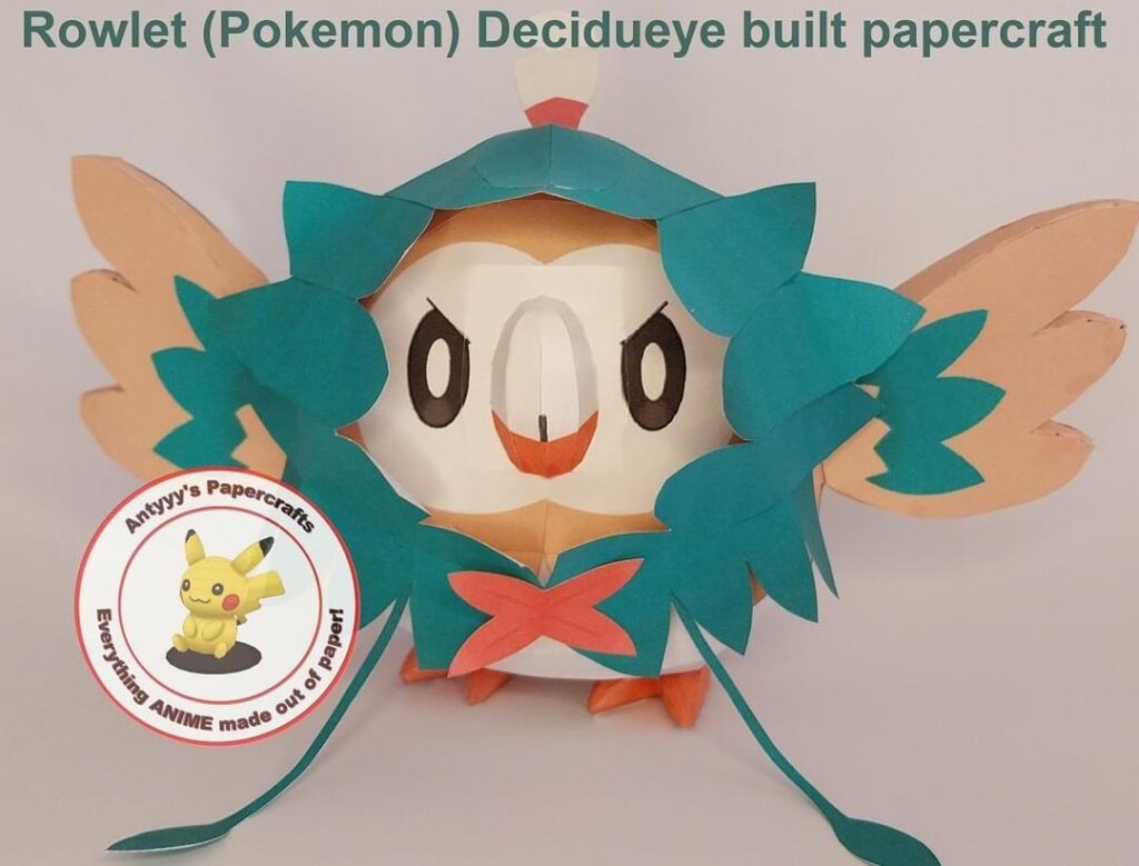 [OC] My papercraft template of Rowlet in his Decidueye cosplay (made by me)