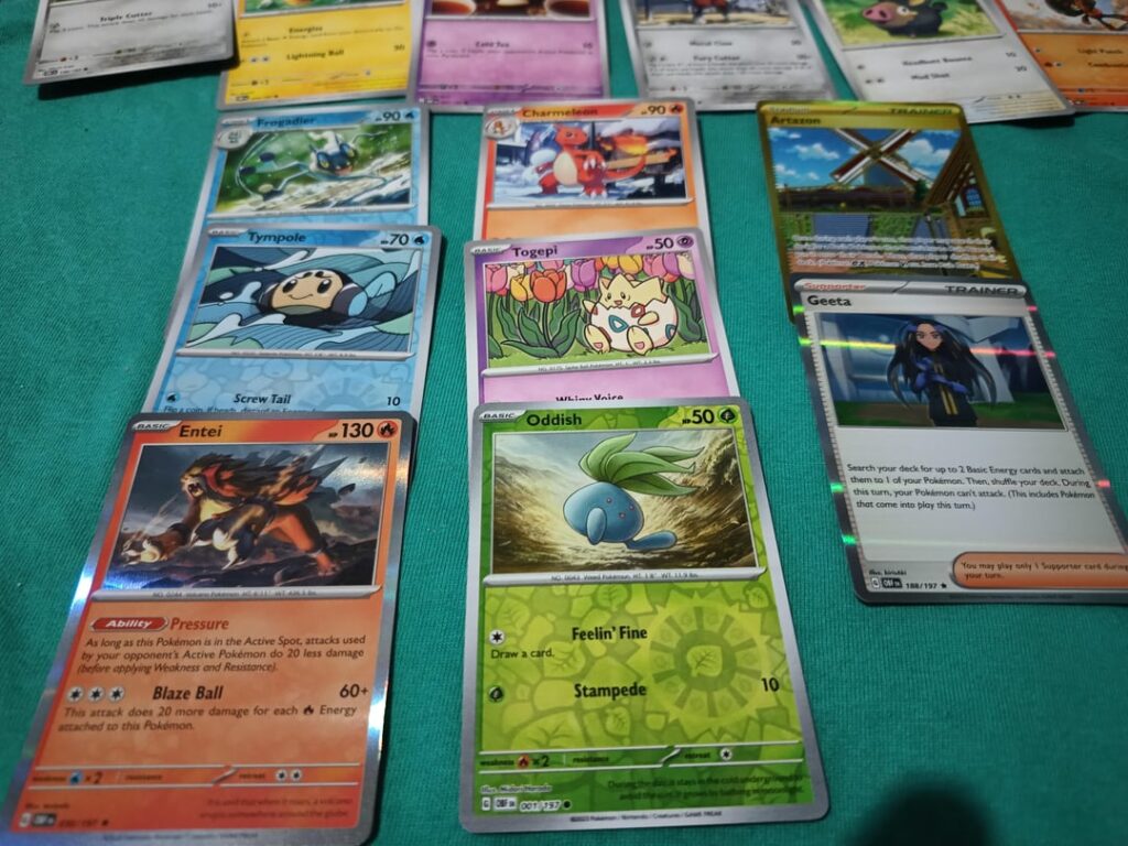 My son and I's first Pokémon cards. I had never had my own cards.